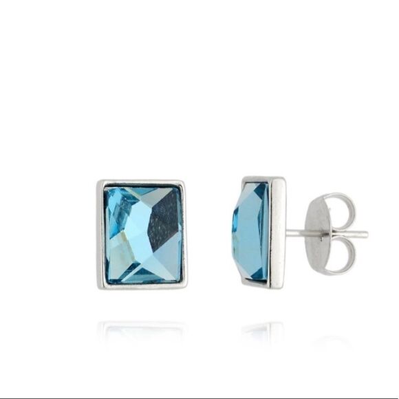 Swarovski authentic Crystals aquamarine colorsquare format white rhodium plated - Picture 1 of 11